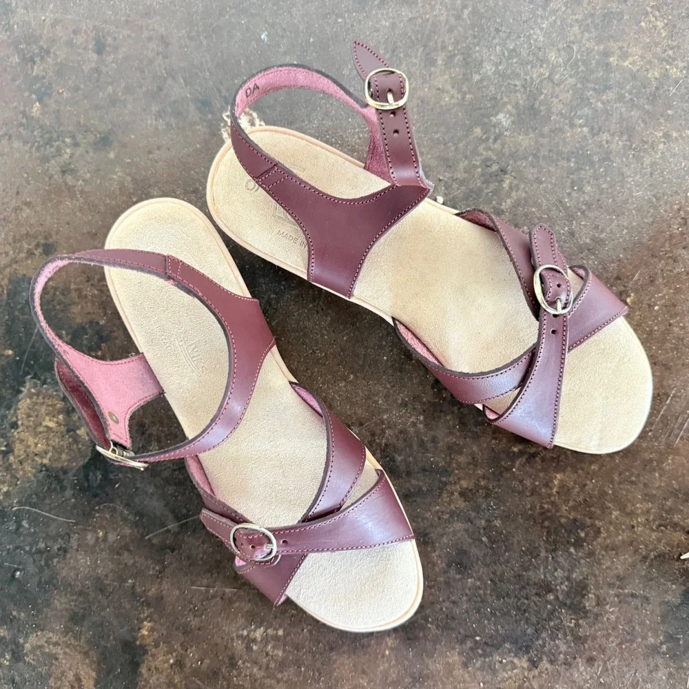 Vintage Wedge Sandals Italian Leather Strappy Slingback Comfort Shoes Size 6